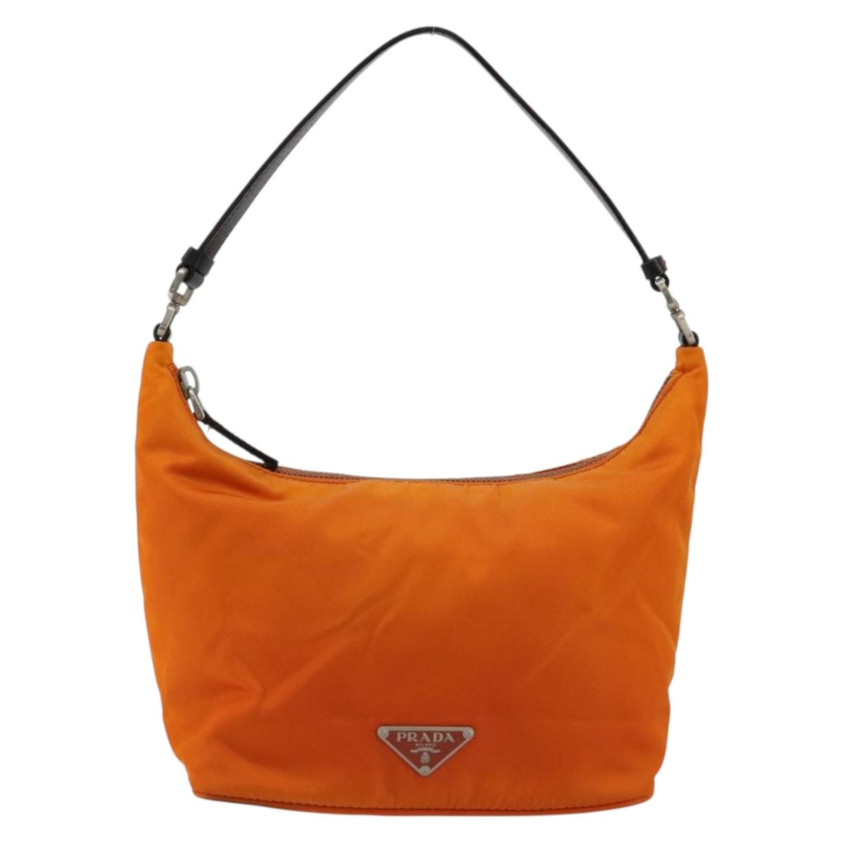 PRADA Shoulder Bag Nylon Orange Silver Auth 179208A