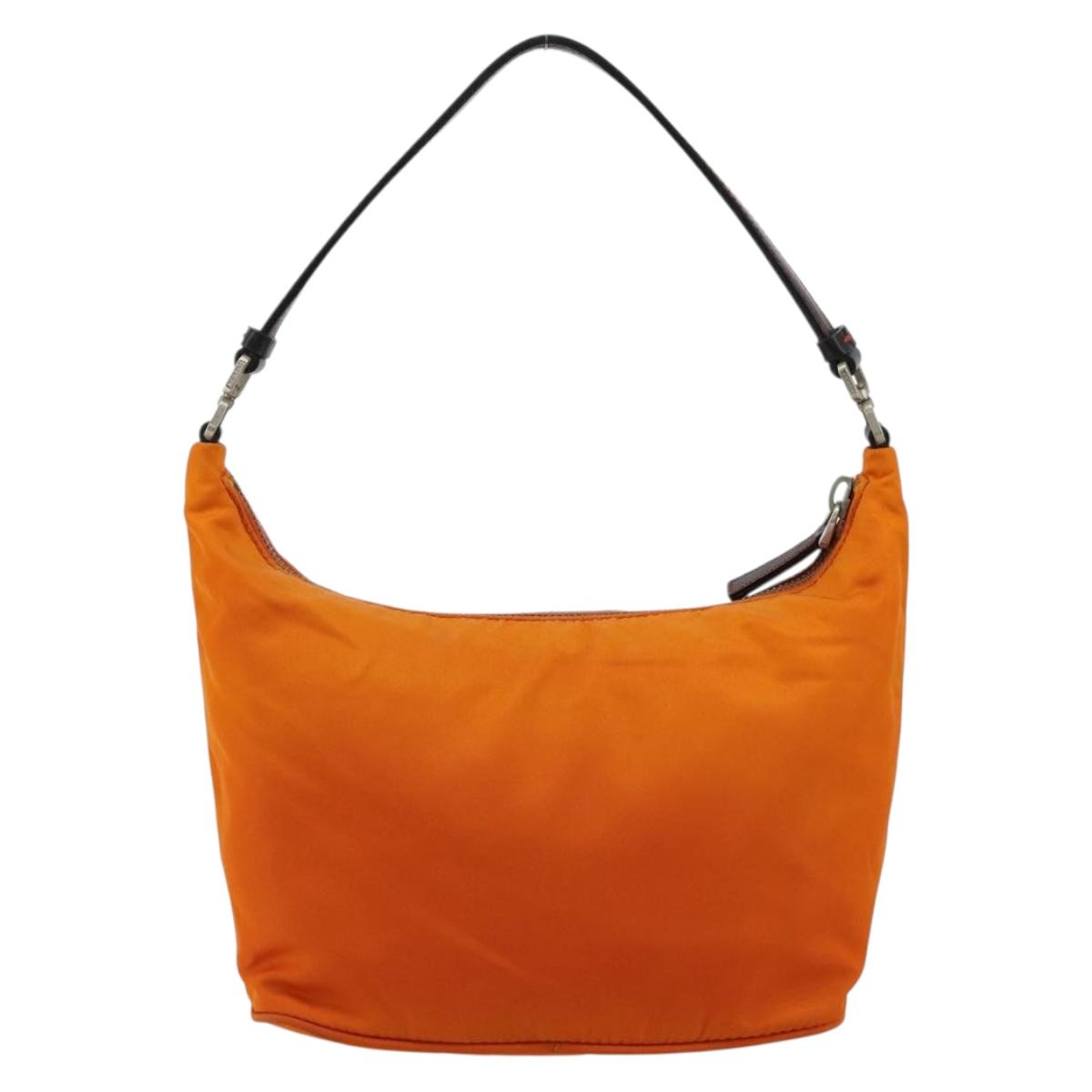 PRADA Shoulder Bag Nylon Orange Silver Auth 179208A