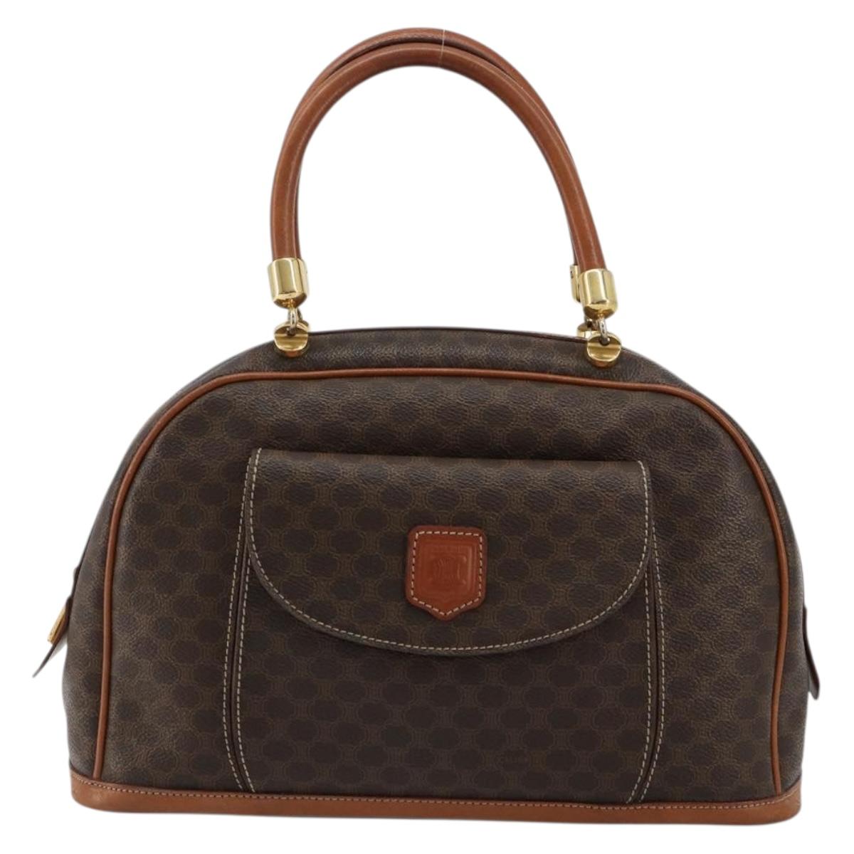 CELINE Macadam Canvas Hand Bag PVC Leather Gold Brown Auth 179210A