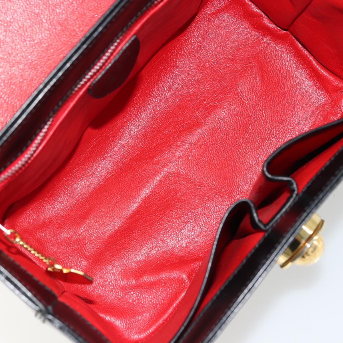 CELINE Vanity Cosmetic Pouch Leather Black Gold Auth 179213