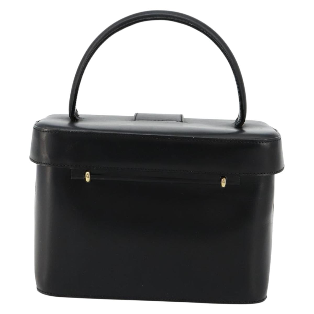 CELINE Vanity Cosmetic Pouch Leather Black Gold Auth 179213