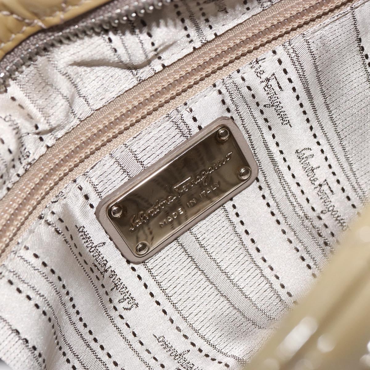 Salvatore Ferragamo Vala Chain Bag Patent leather Silver Beige Auth 179215A