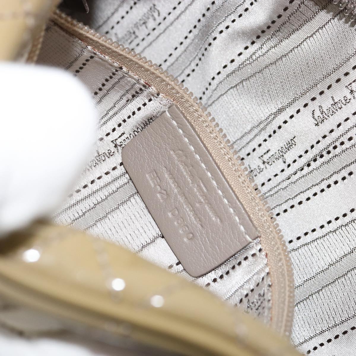 Salvatore Ferragamo Vala Chain Bag Patent leather Silver Beige Auth 179215A