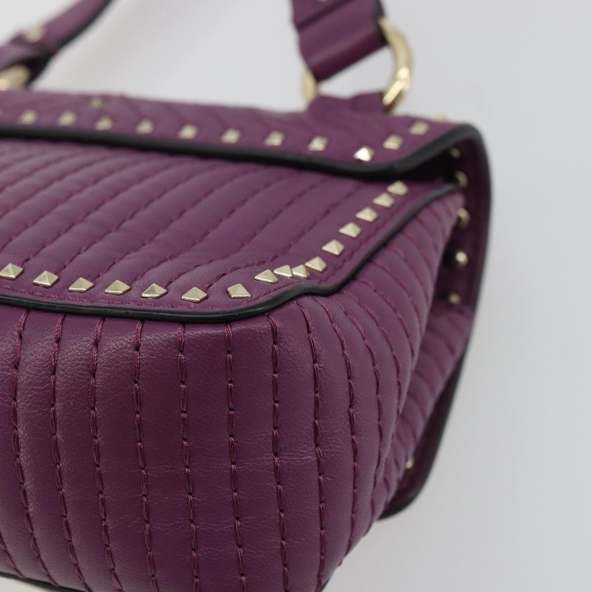 VALENTINO Rock Studs Shoulder Bag Leather 2way Purple Gold Auth 179216A