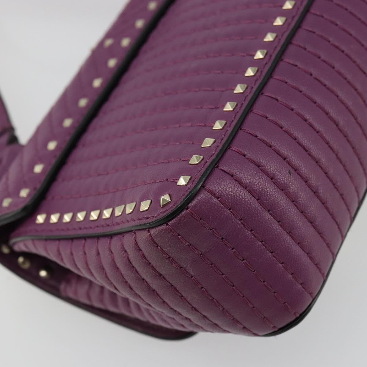 VALENTINO Rock Studs Shoulder Bag Leather 2way Purple Gold Auth 179216A