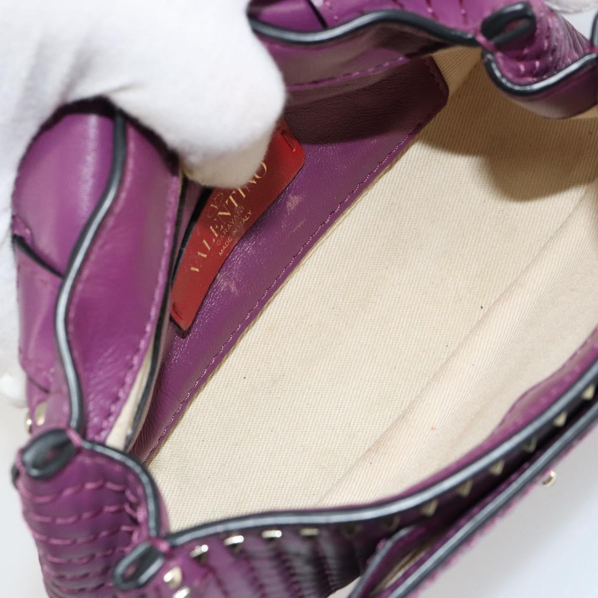 VALENTINO Rock Studs Shoulder Bag Leather 2way Purple Gold Auth 179216A
