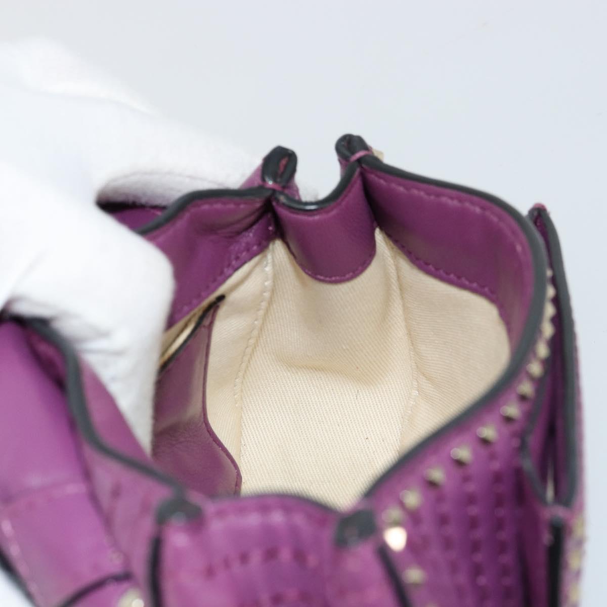 VALENTINO Rock Studs Shoulder Bag Leather 2way Purple Gold Auth 179216A