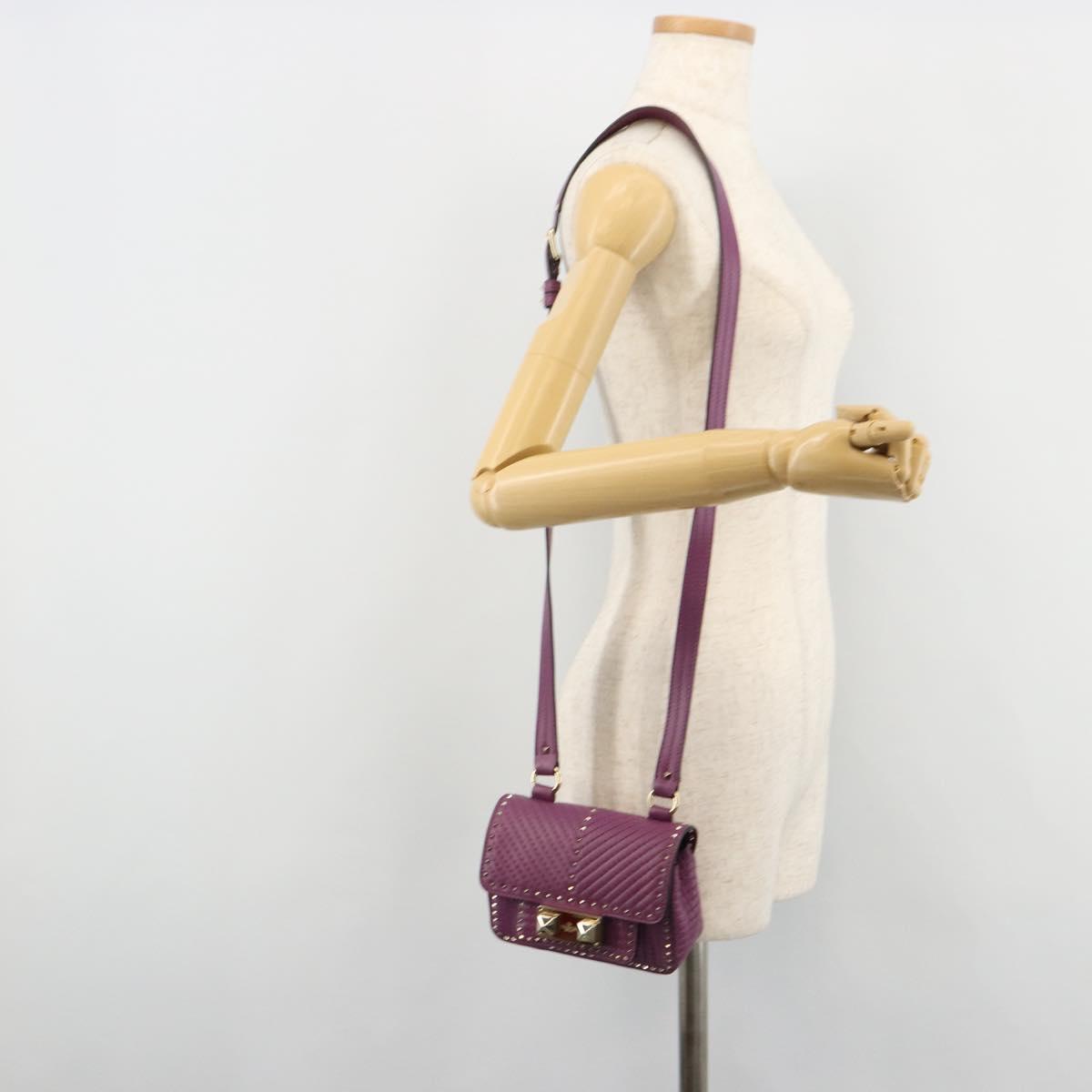 VALENTINO Rock Studs Shoulder Bag Leather 2way Purple Gold Auth 179216A