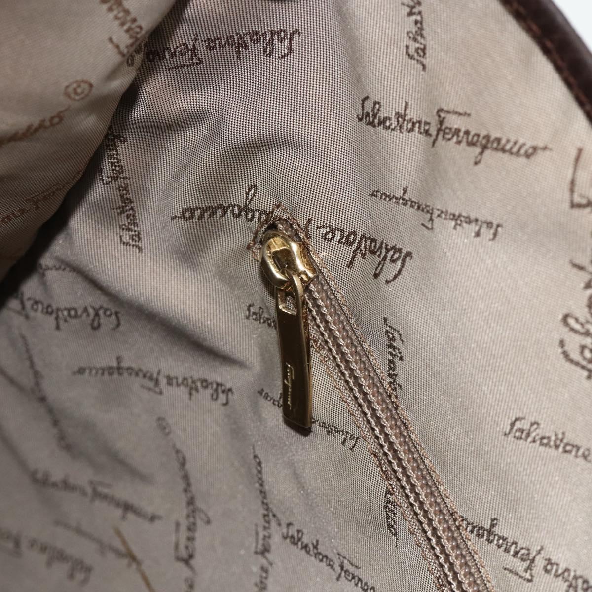 Salvatore Ferragamo Tote Bag Nylon Brown Gold Auth 179217A