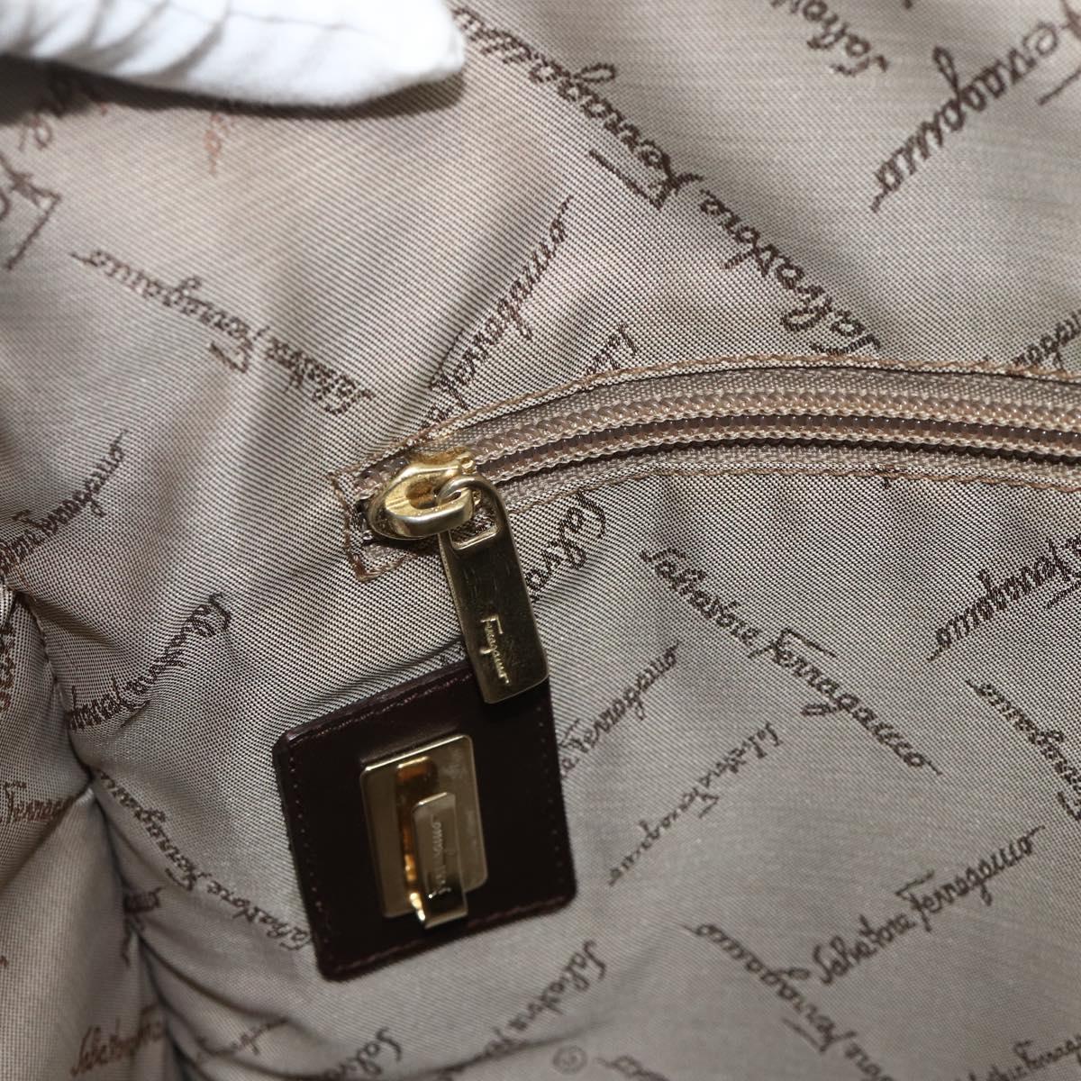 Salvatore Ferragamo Tote Bag Nylon Brown Gold Auth 179217A