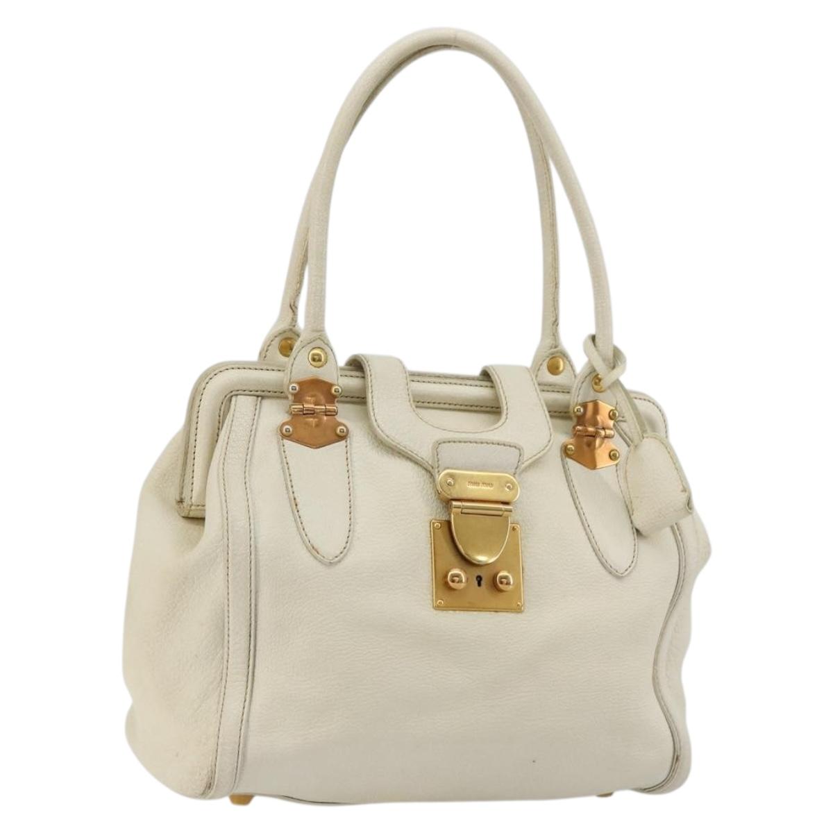 Miu Miu Tote Bag Leather White Gold Auth 179220A