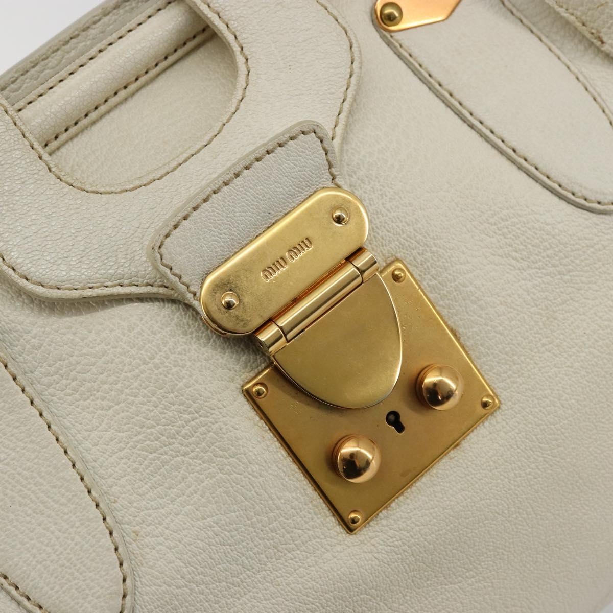 Miu Miu Tote Bag Leather White Gold Auth 179220A