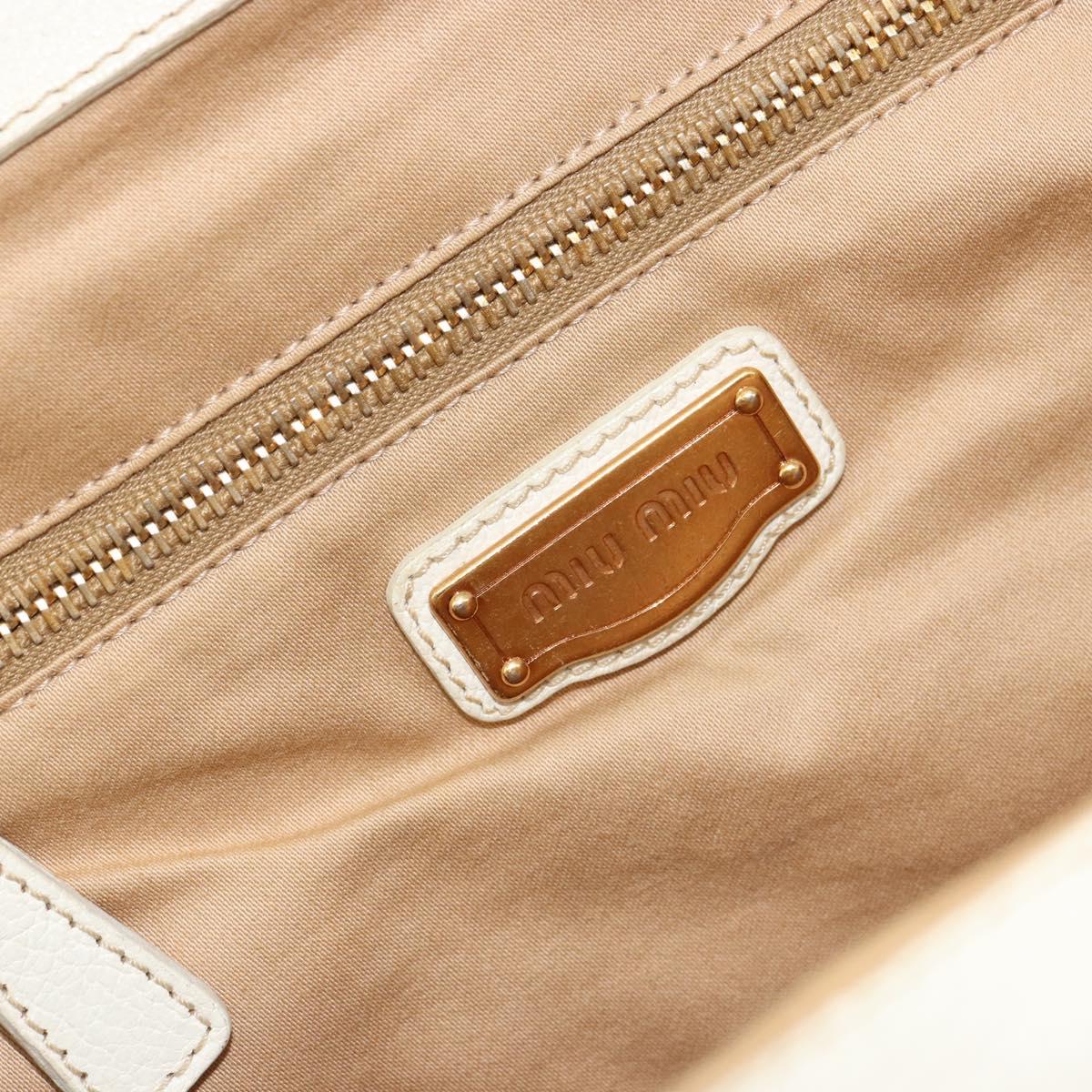 Miu Miu Tote Bag Leather White Gold Auth 179220A
