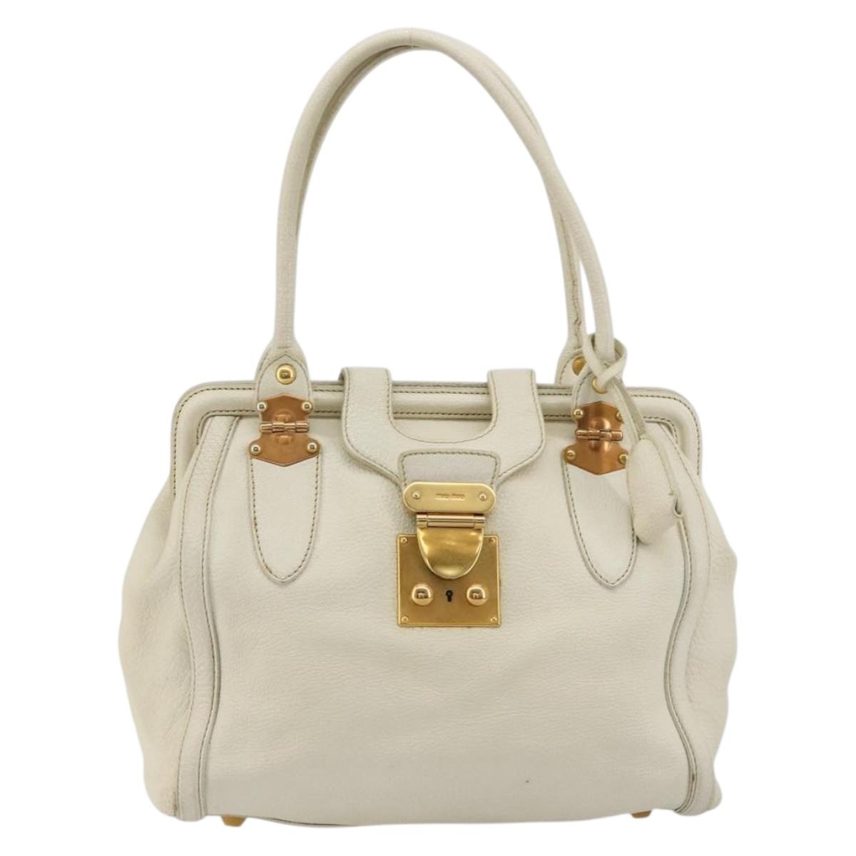 Miu Miu Tote Bag Leather White Gold Auth 179220A
