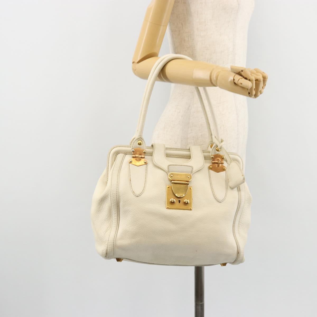 Miu Miu Tote Bag Leather White Gold Auth 179220A