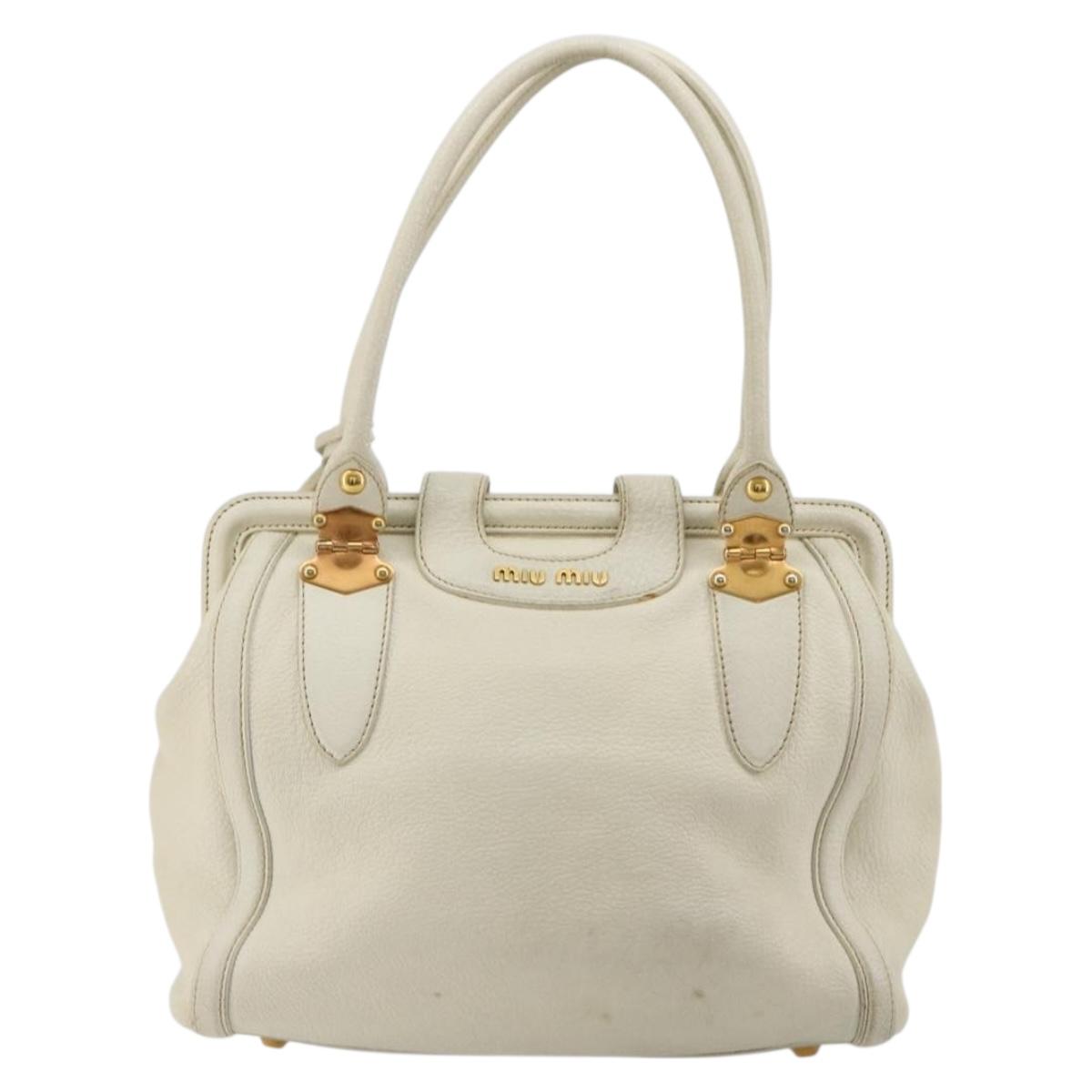 Miu Miu Tote Bag Leather White Gold Auth 179220A