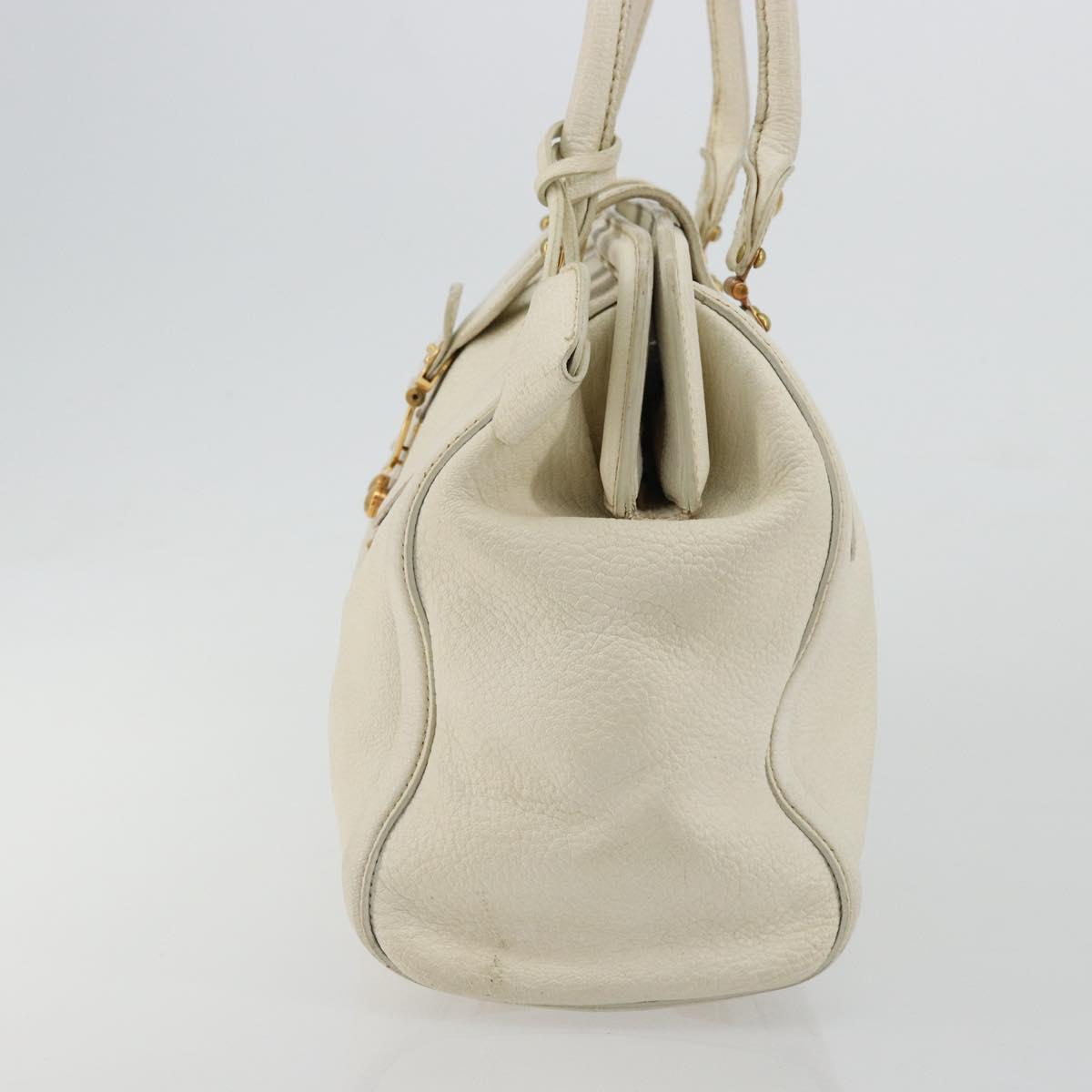 Miu Miu Tote Bag Leather White Gold Auth 179220A