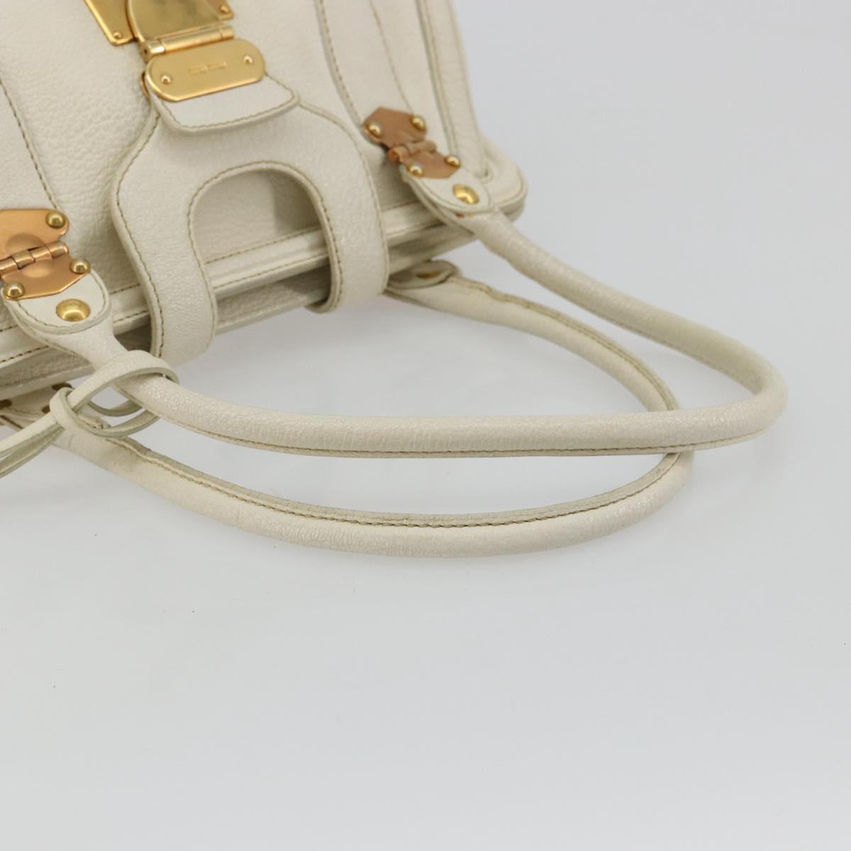 Miu Miu Tote Bag Leather White Gold Auth 179220A