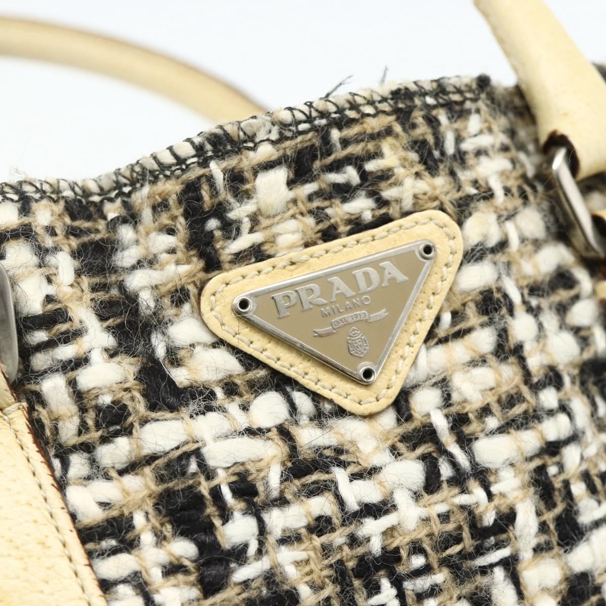 PRADA Hand Bag Leather Tweed Black Silver Auth 179221A