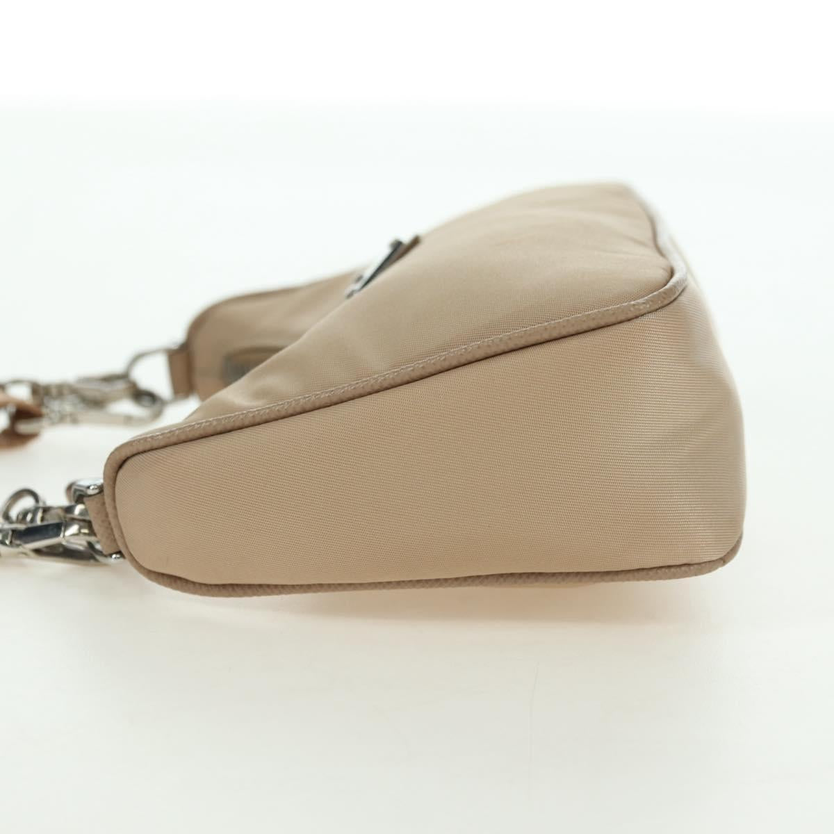 PRADA Shoulder Bag Nylon 2way Beige Silver Auth 179223M