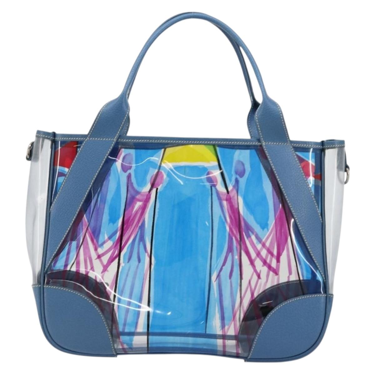 PRADA Hand Bag Vinyl Clear Blue Auth 179224A