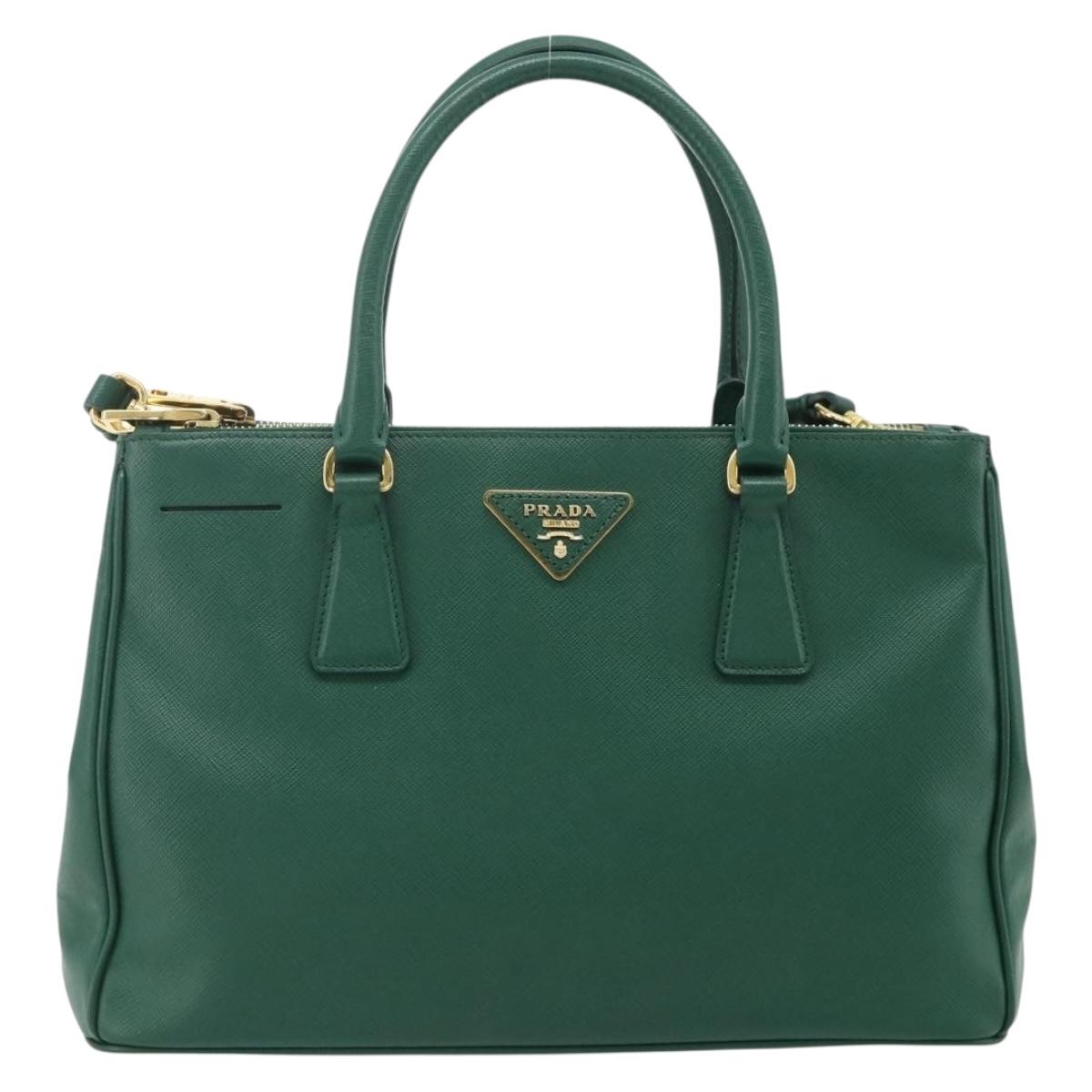 PRADA Hand Bag Safiano leather 2way Green Gold Auth 179225A