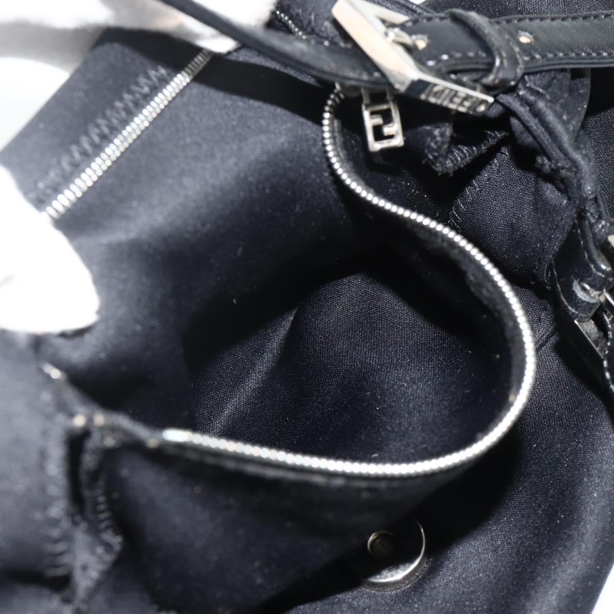 FENDI Mamma Baguette Shoulder Bag Nylon Black Silver Auth 179226