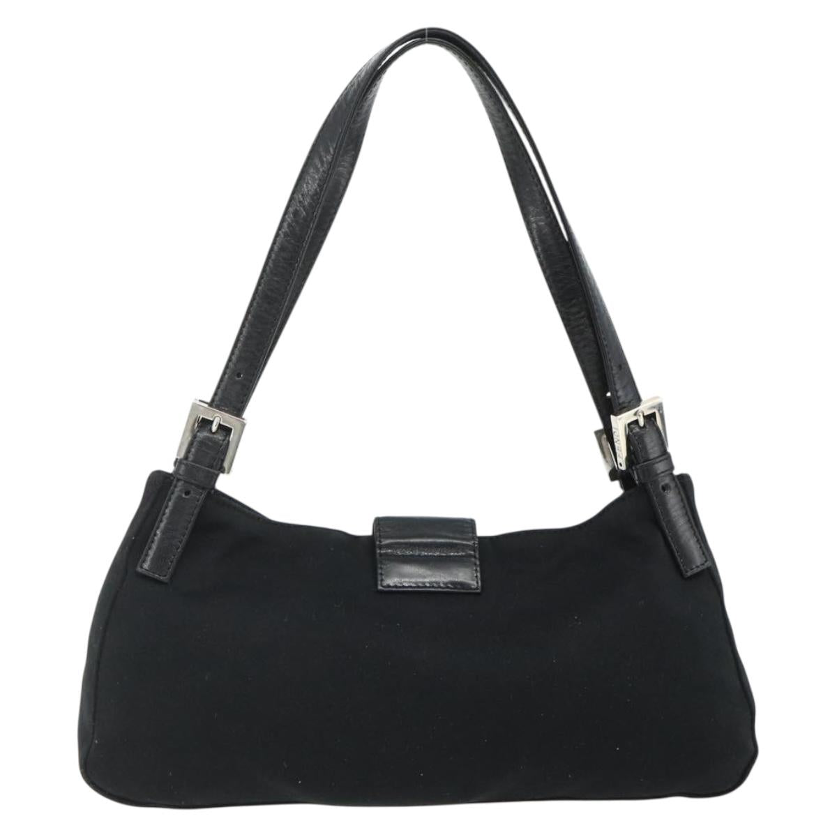 FENDI Mamma Baguette Shoulder Bag Nylon Black Silver Auth 179226