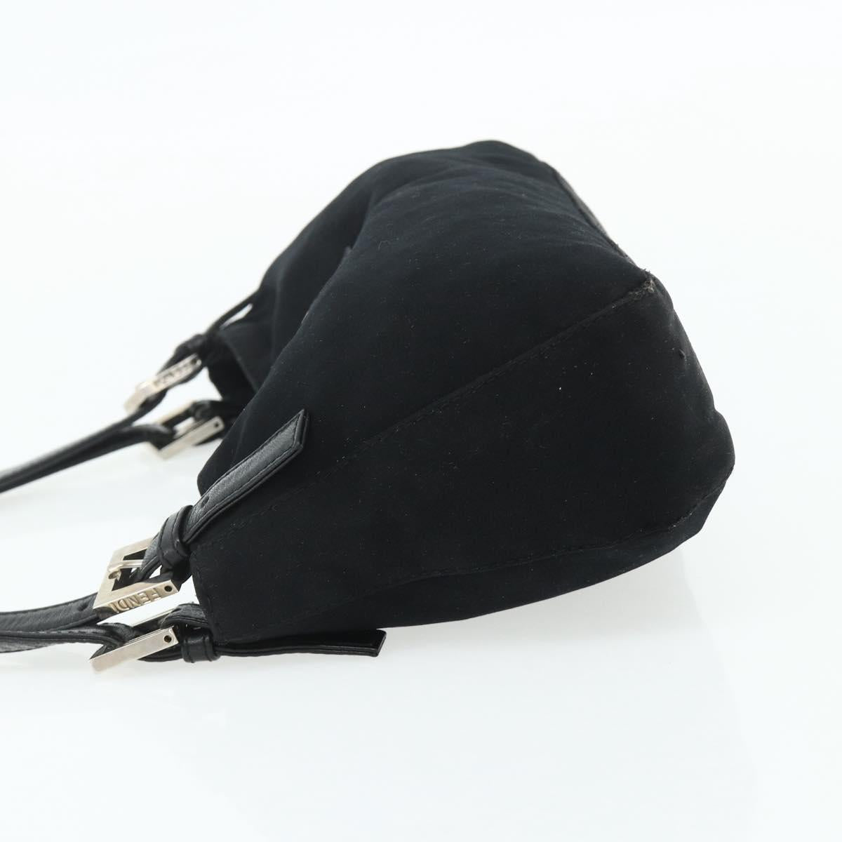 FENDI Mamma Baguette Shoulder Bag Nylon Black Silver Auth 179226