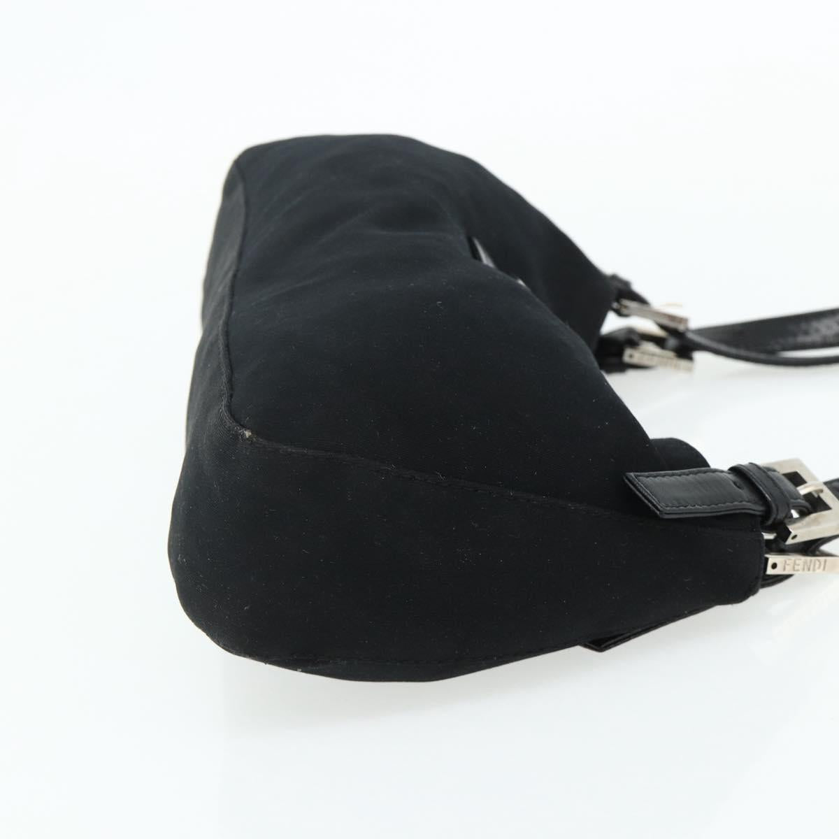 FENDI Mamma Baguette Shoulder Bag Nylon Black Silver Auth 179226