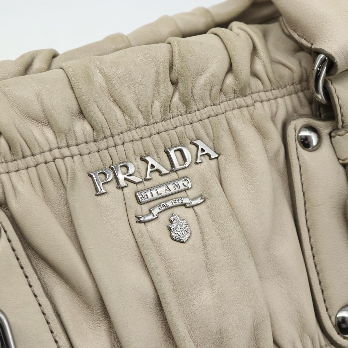 PRADA Gathered Hand Bag Leather 2way Gray Silver Auth 179227A