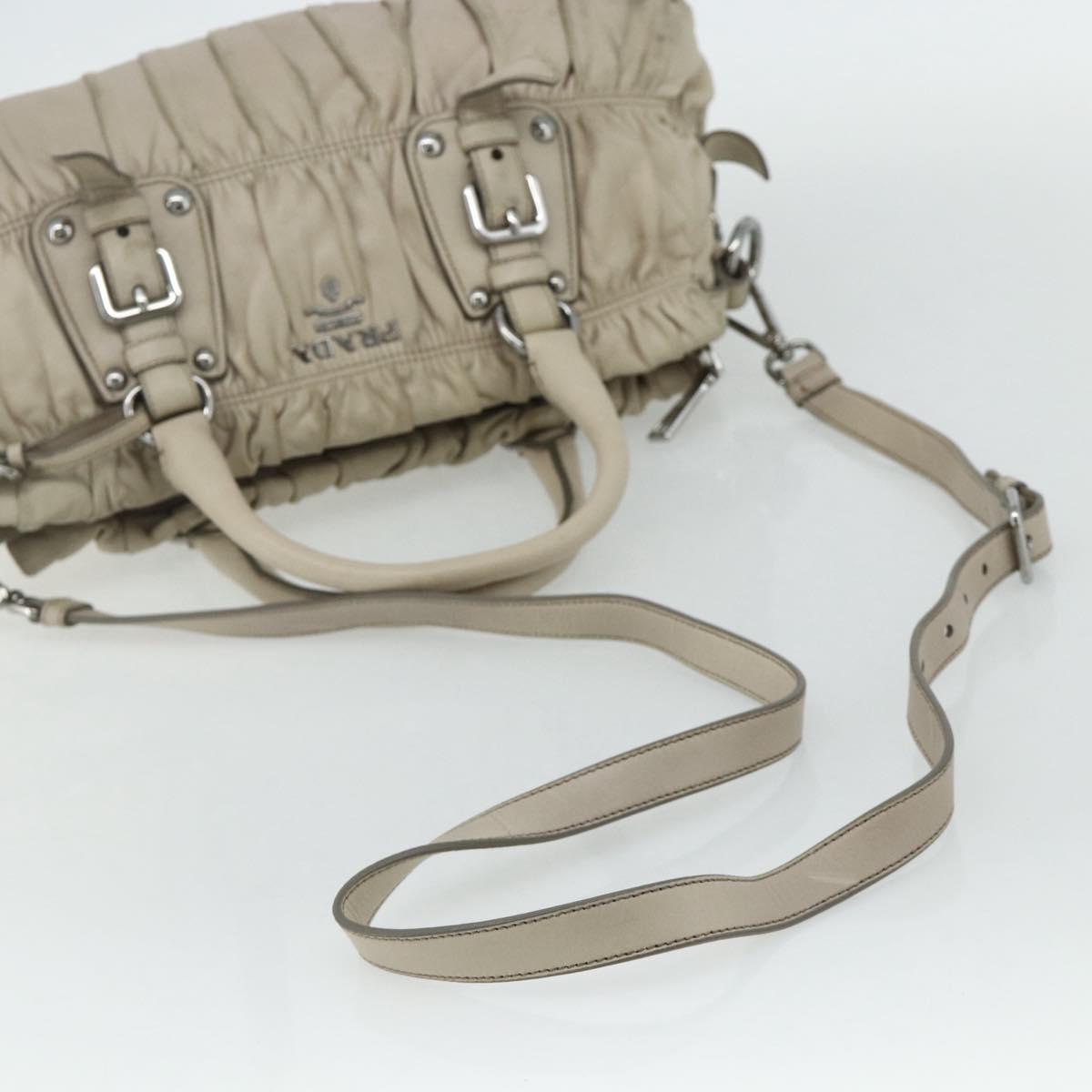 PRADA Gathered Hand Bag Leather 2way Gray Silver Auth 179227A