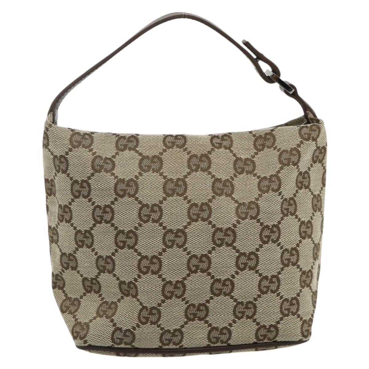 GUCCI GG Canvas Hand Pouch Beige Silver 039 1147 Auth 179232A