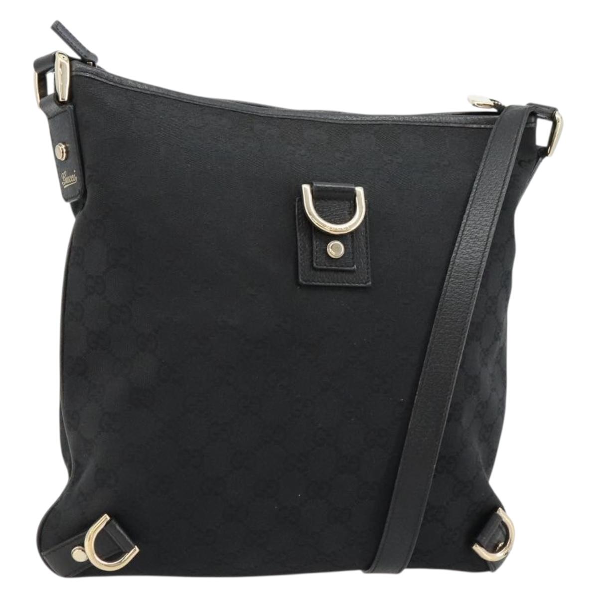 GUCCI Abbey GG Canvas Shoulder Bag Black Gold 131326 Auth 179234A