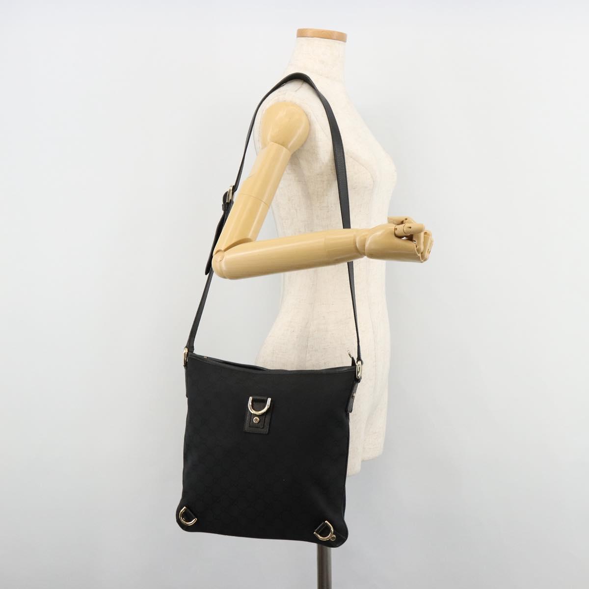 GUCCI Abbey GG Canvas Shoulder Bag Black Gold 131326 Auth 179234A