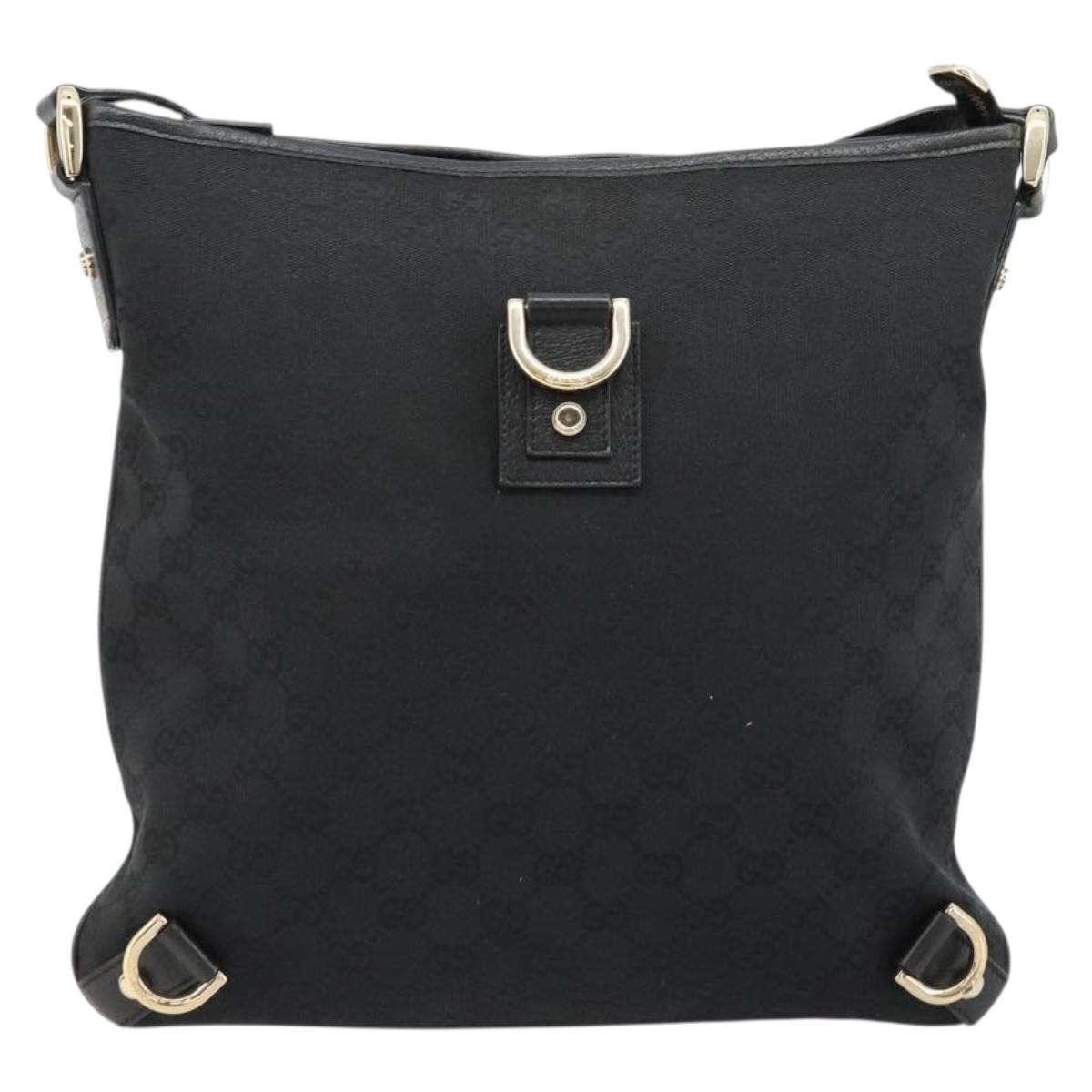 GUCCI Abbey GG Canvas Shoulder Bag Black Gold 131326 Auth 179234A