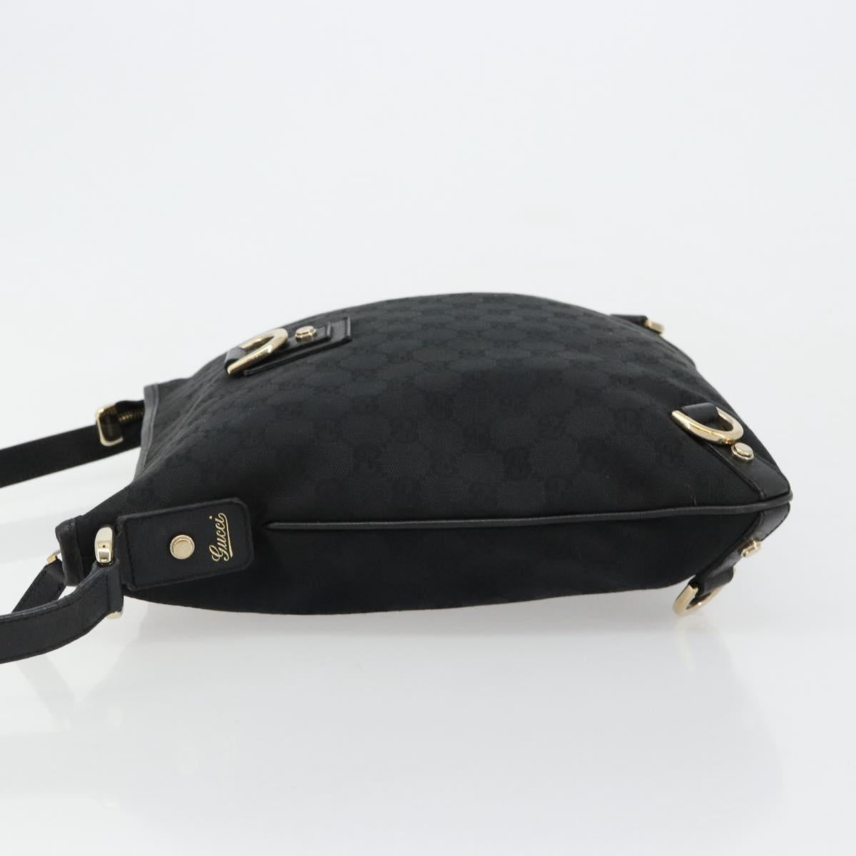 GUCCI Abbey GG Canvas Shoulder Bag Black Gold 131326 Auth 179234A