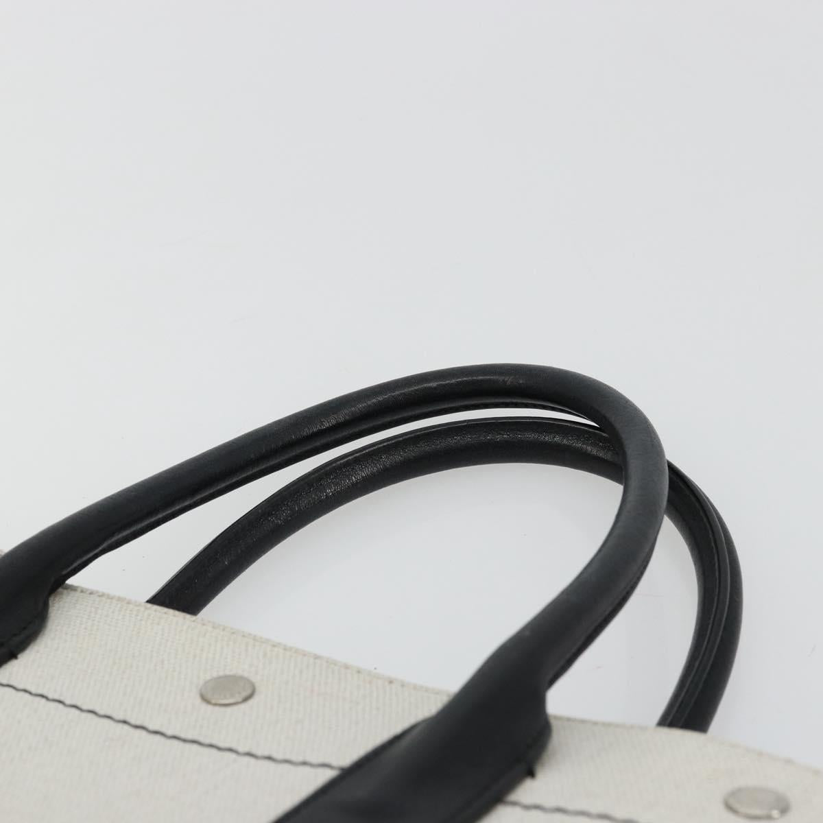 SAINT LAURENT Hand Bag Canvas Beige Silver Auth 179238A