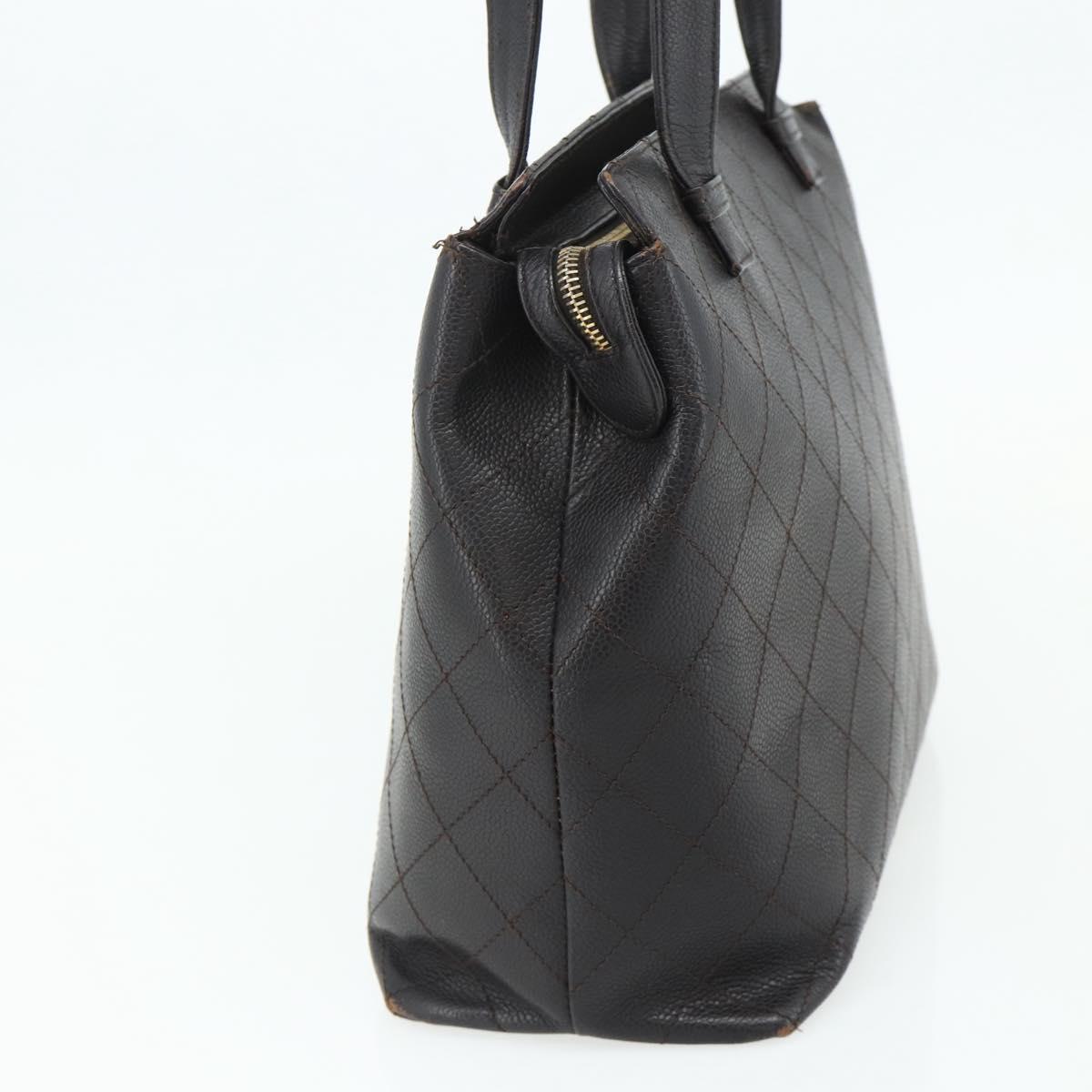 CHANEL Matelasse Tote Bag Caviar Skin Dark Brown Gold CC Auth 179241A