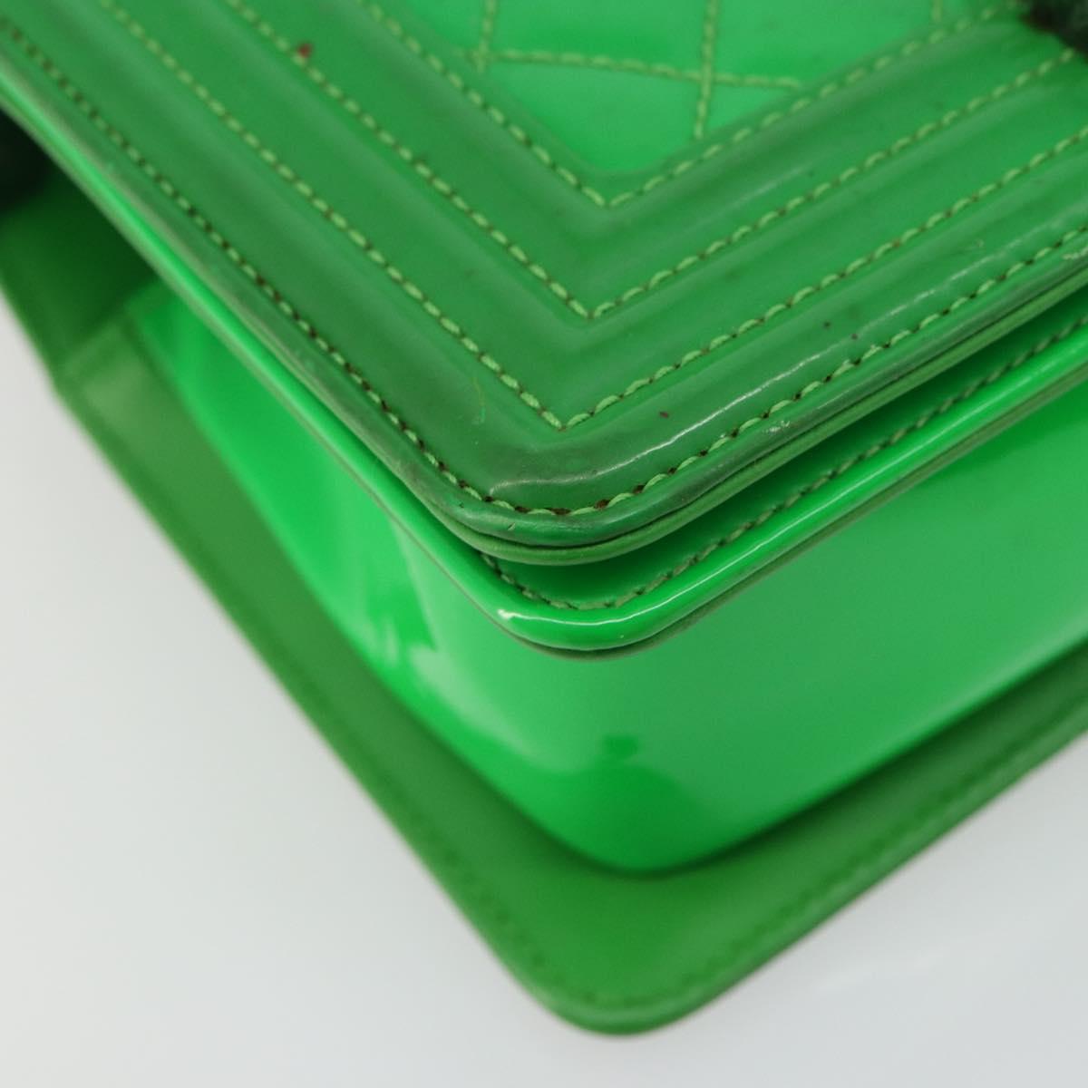 CHANEL Matelasse Chain Shoulder Bag Patent leather Green CC Auth 179242