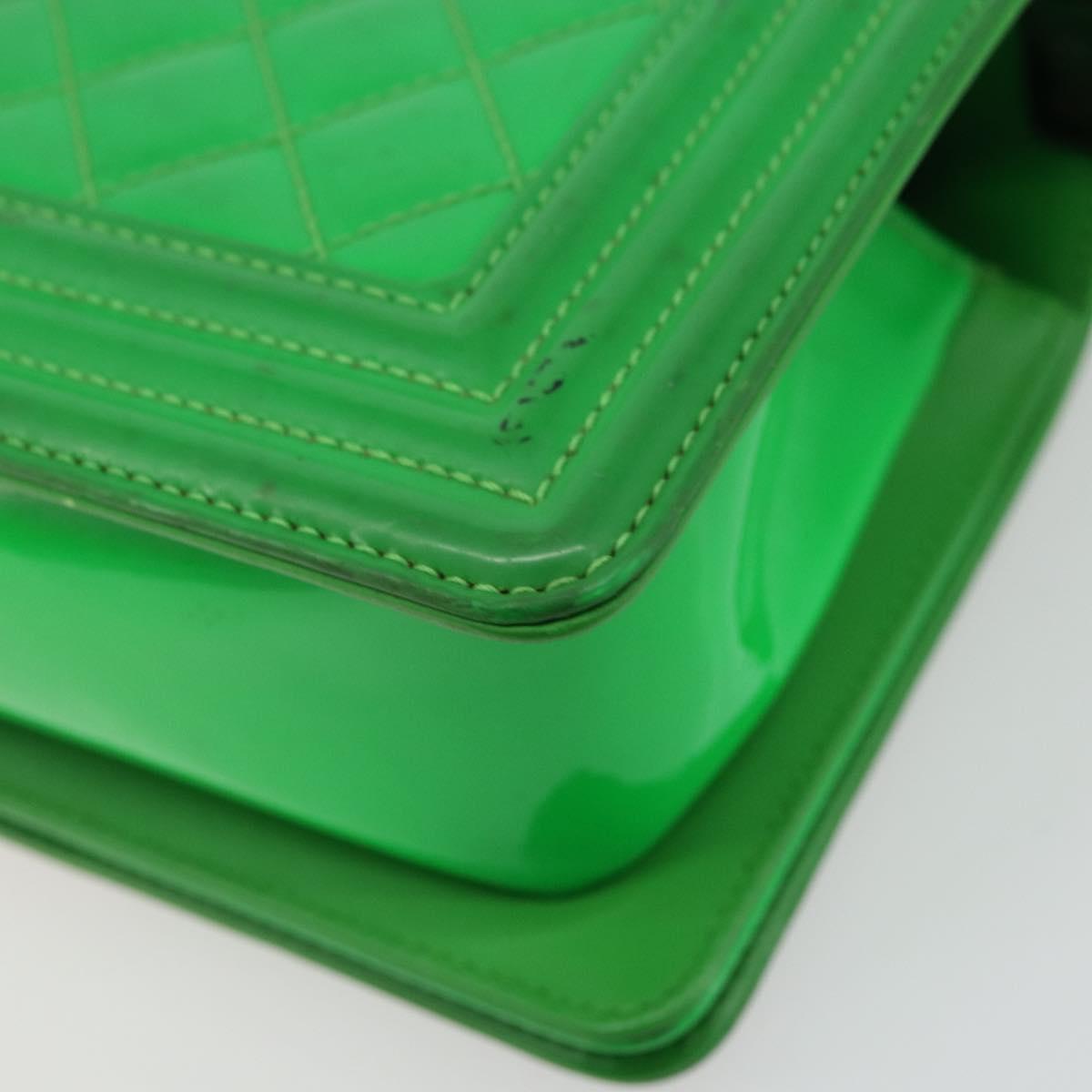 CHANEL Matelasse Chain Shoulder Bag Patent leather Green CC Auth 179242