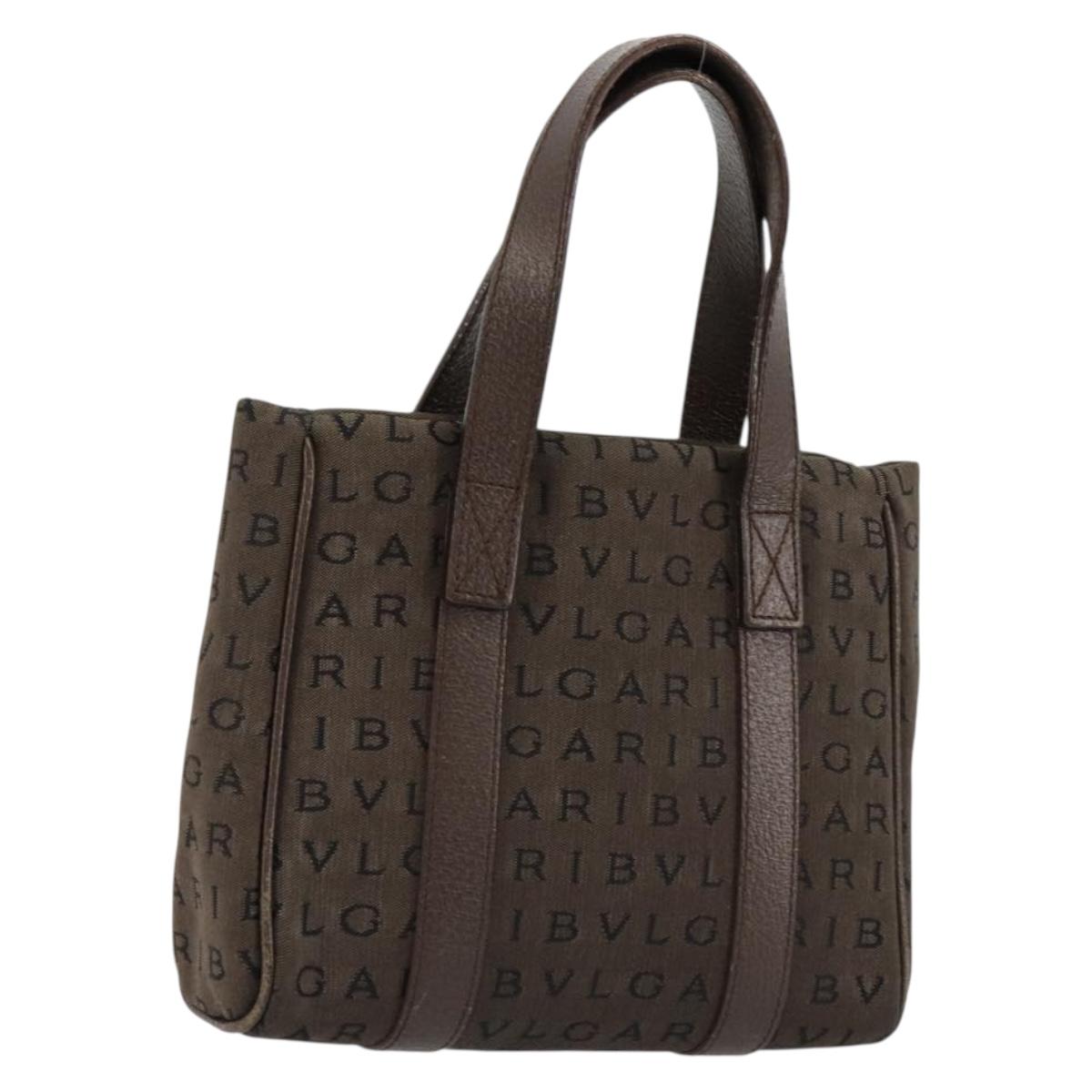 BVLGARI Logo Mania Hand Bag Canvas Brown Auth 179248A
