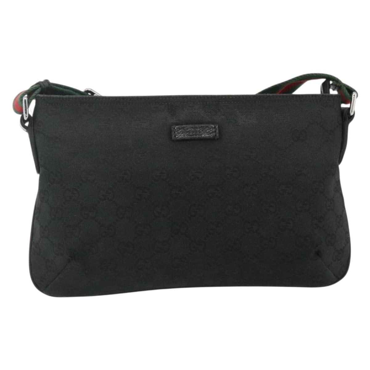 GUCCI Web Sherry Line GG Canvas Shoulder Bag Black Red Green 189749 Auth 179252