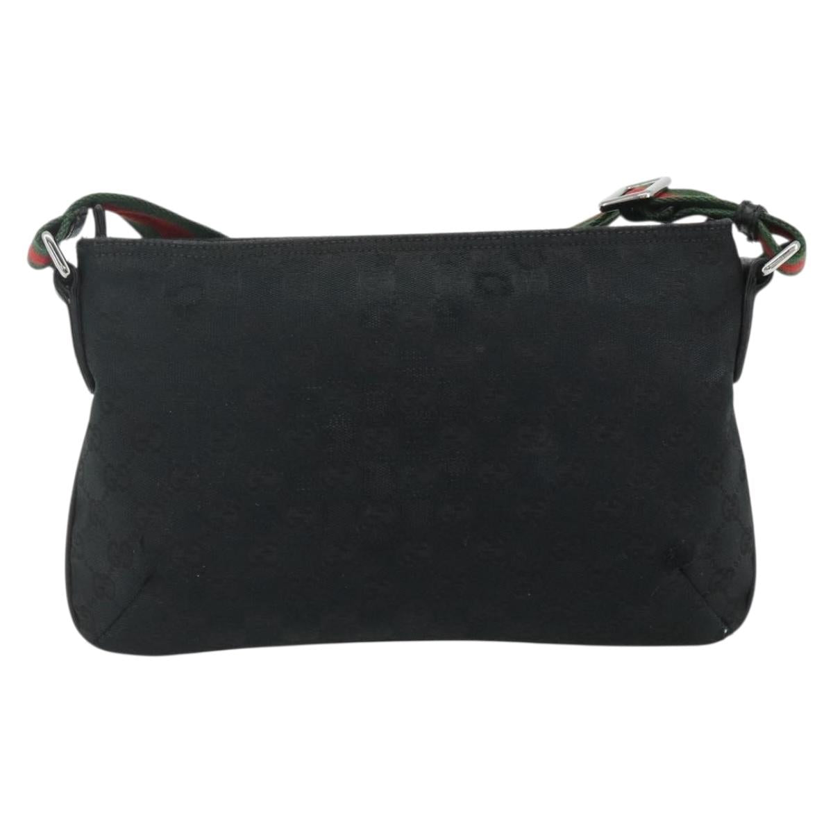 GUCCI Web Sherry Line GG Canvas Shoulder Bag Black Red Green 189749 Auth 179252