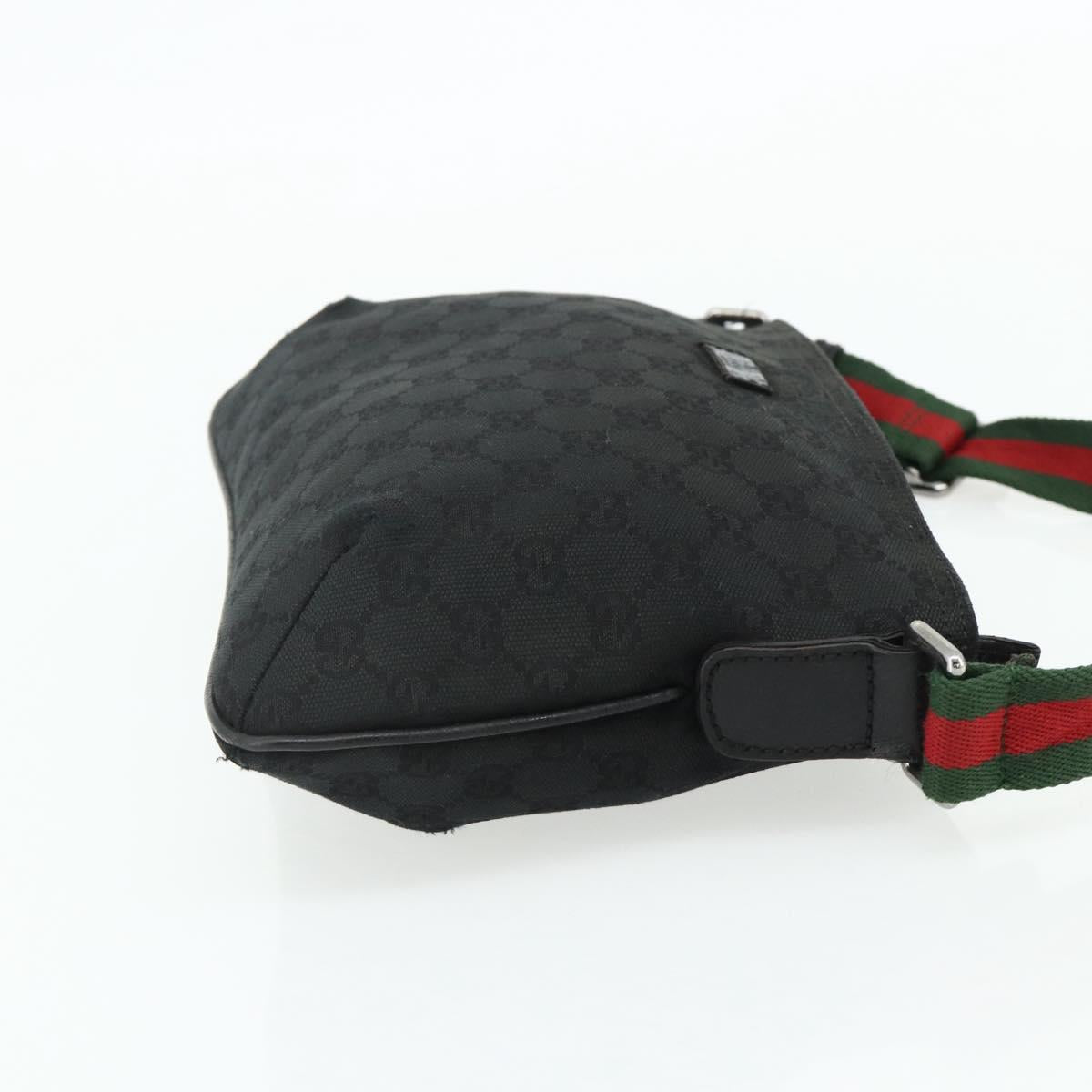 GUCCI Web Sherry Line GG Canvas Shoulder Bag Black Red Green 189749 Auth 179252