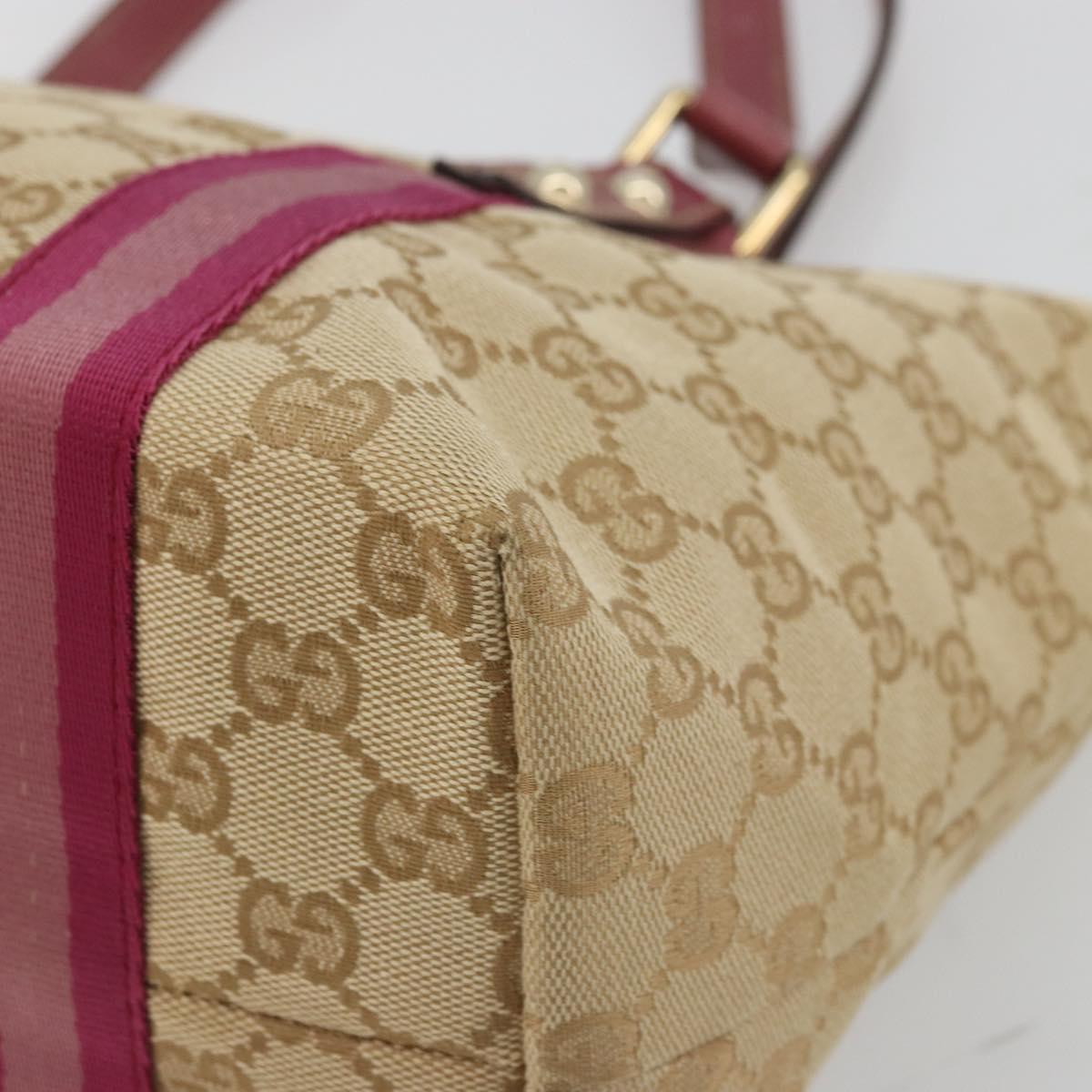 GUCCI GG Canvas Sherry Line Tote Bag Beige Gold pink 137395 Auth 179258