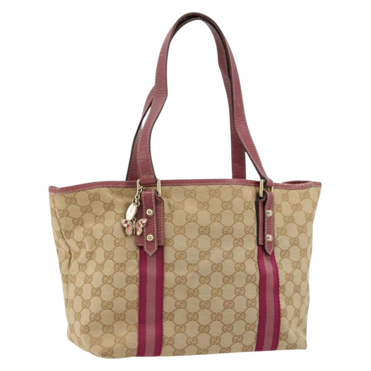 GUCCI GG Canvas Sherry Line Tote Bag Beige Gold pink 137395 Auth 179258