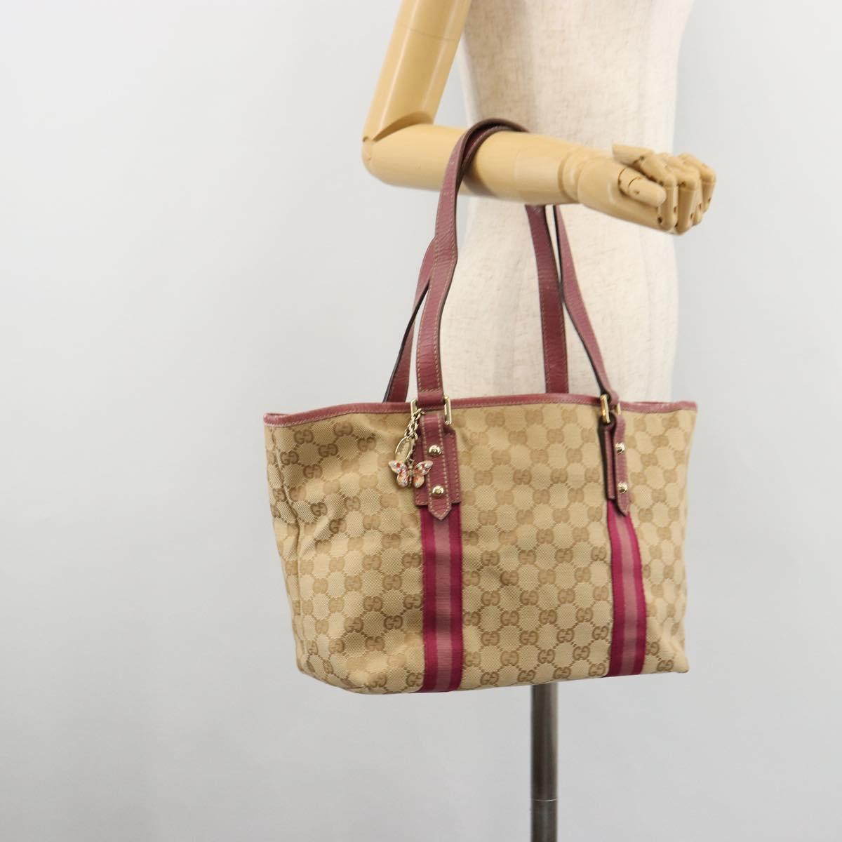 GUCCI GG Canvas Sherry Line Tote Bag Beige Gold pink 137395 Auth 179258
