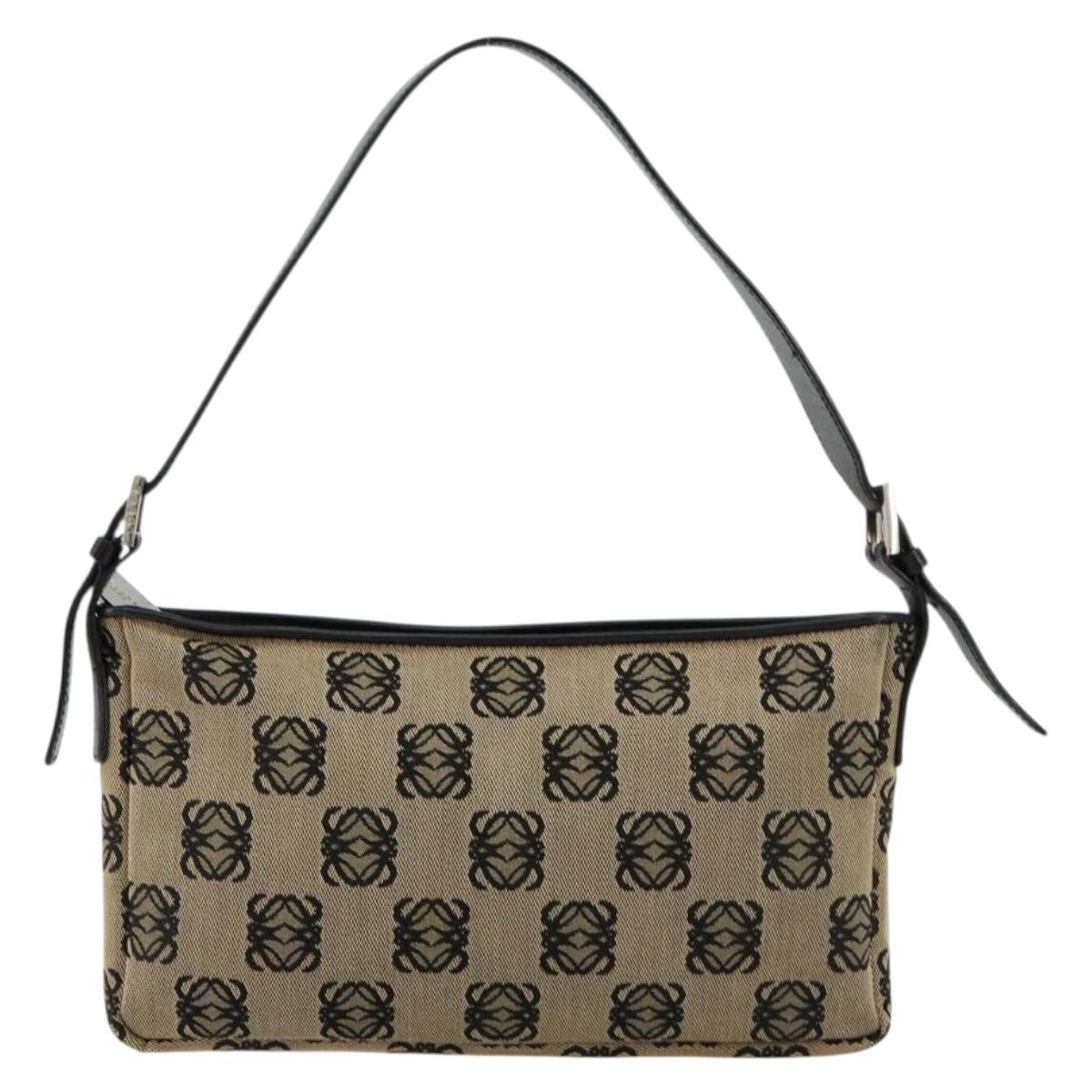 LOEWE Anagram Shoulder Bag Canvas Silver Beige Auth 179259A