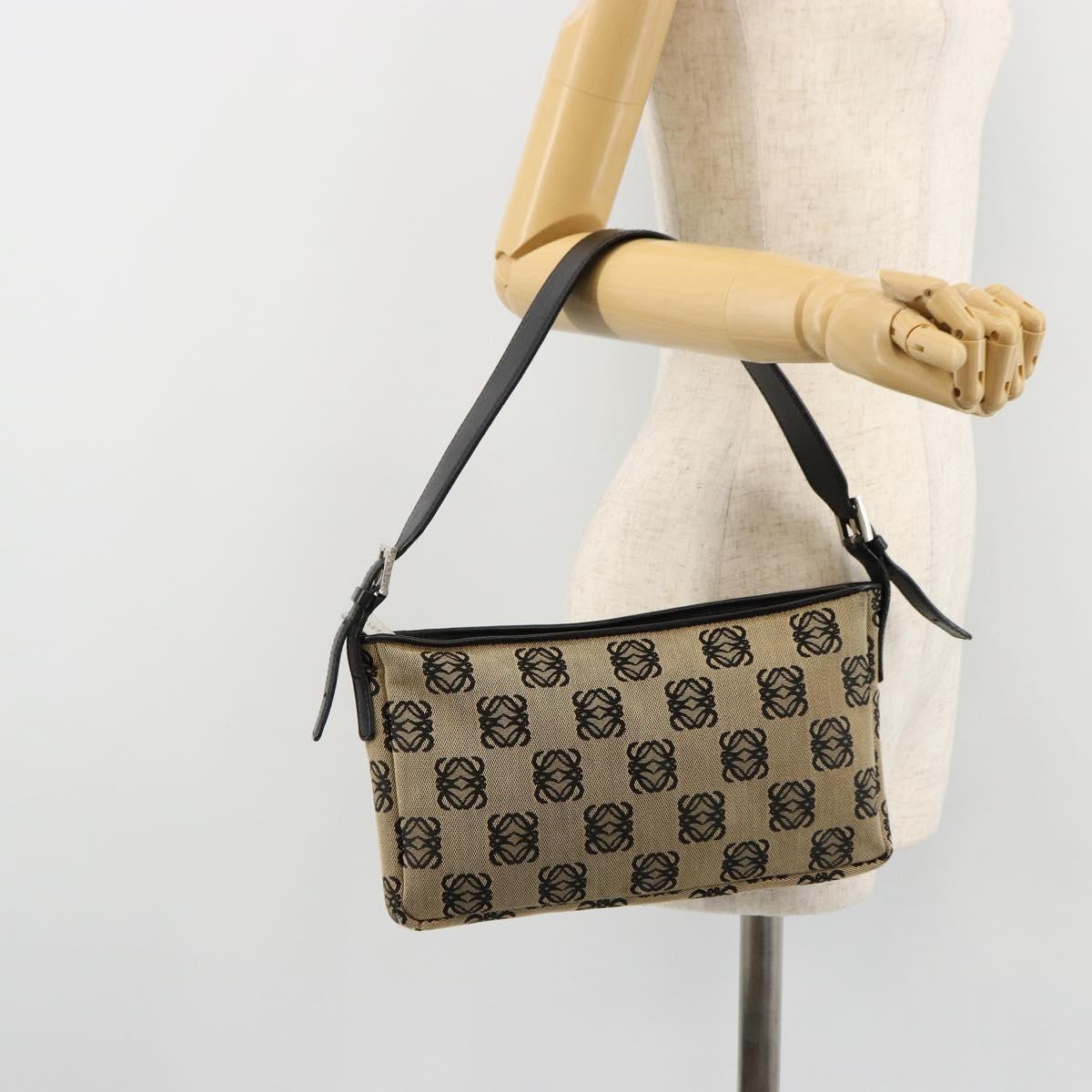LOEWE Anagram Shoulder Bag Canvas Silver Beige Auth 179259A